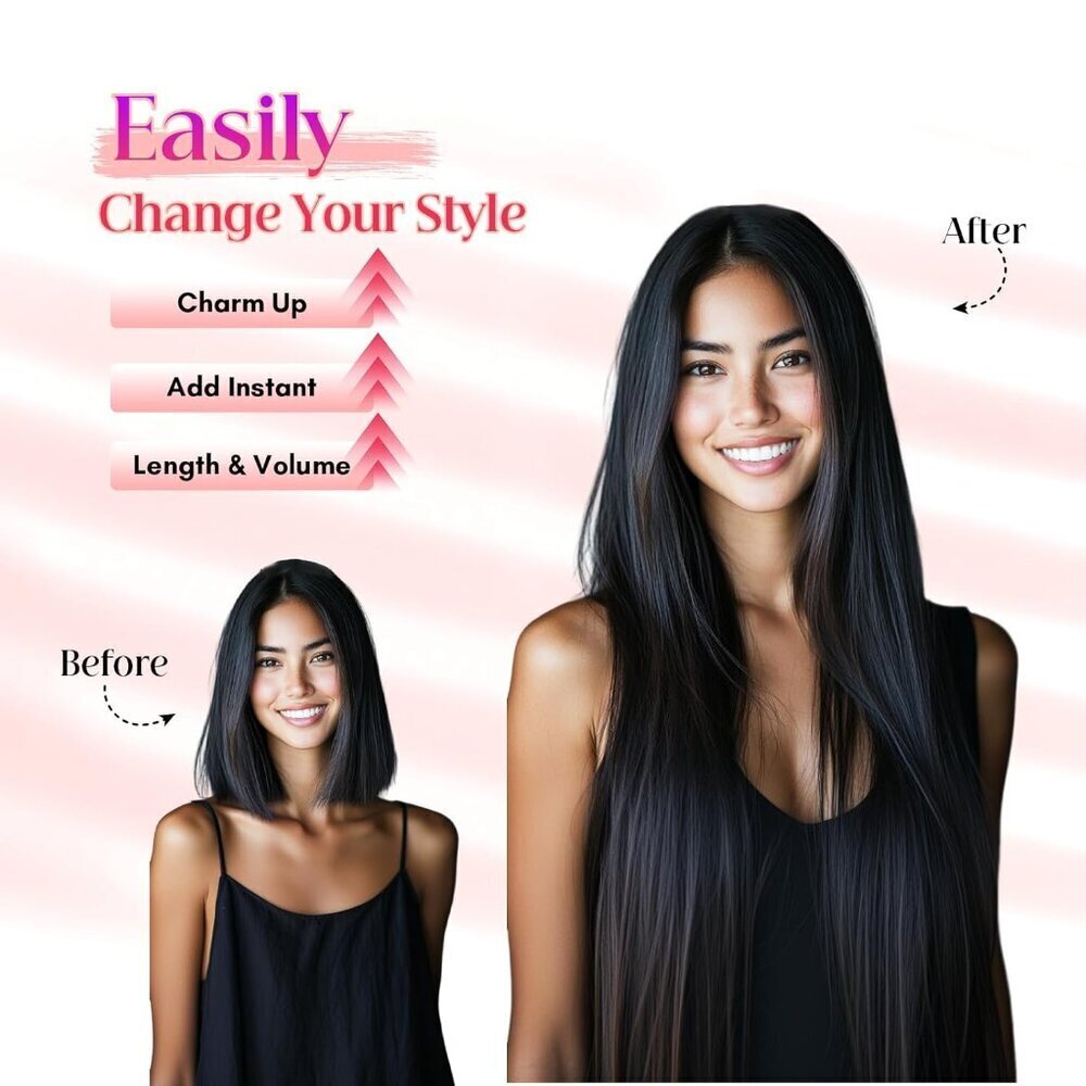 Remy Human Hair Halo Extensions 16 Inch Jet Black Fullness Clip-In Hairpiece - Picture 5 of 9